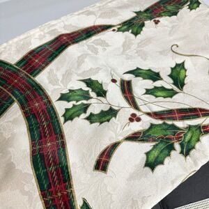 LENOX Holiday Nouveau Christmas Holly & Ribbon Tablecloth 80 x 57 inch